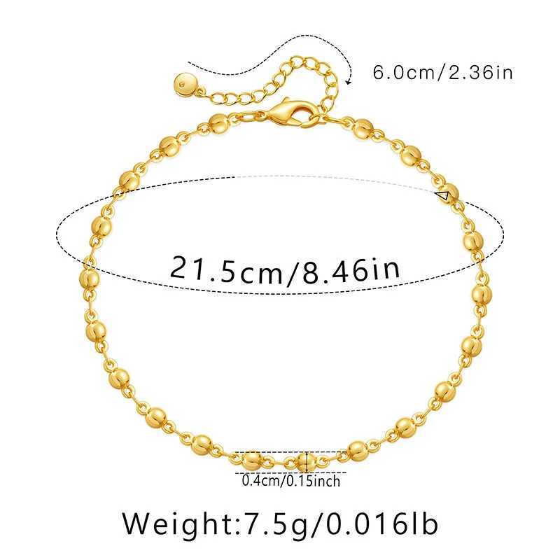 Simple Gold Color Beads Chain Summer Waterproof Metal Women Anklets Fancy 18K Gold Plated European Foot Accories N JewelryXJ250121