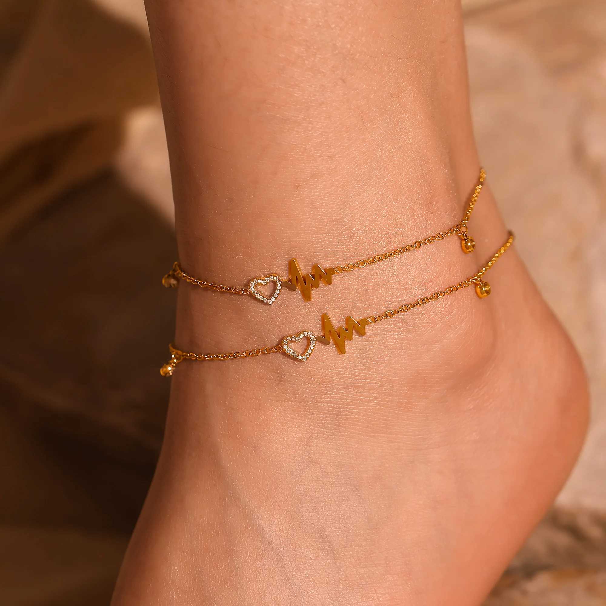 Shiny Zircon Hollow Heart Stainl Steel Anklet Womens Fashion Gold-plated Anklet Chain Leg Bracelet Waterproof Jewelry GiftXJ250121
