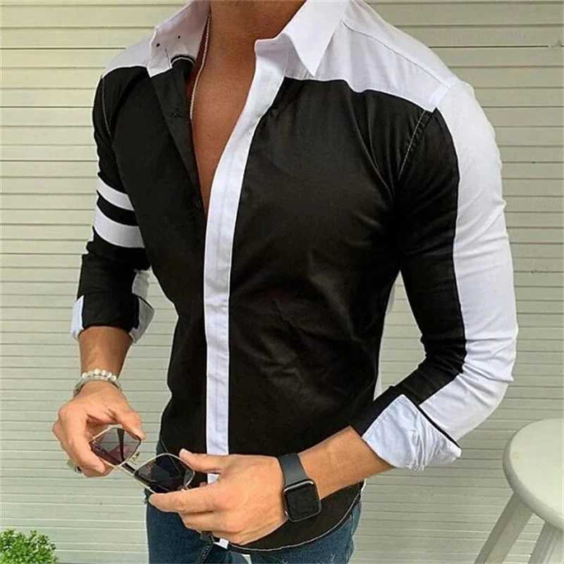 Mens Casual Plaid Striped Patchwork Shirt Button Lapel Soft Comfortable Sports Mens Tops Plus SizeXJ250121