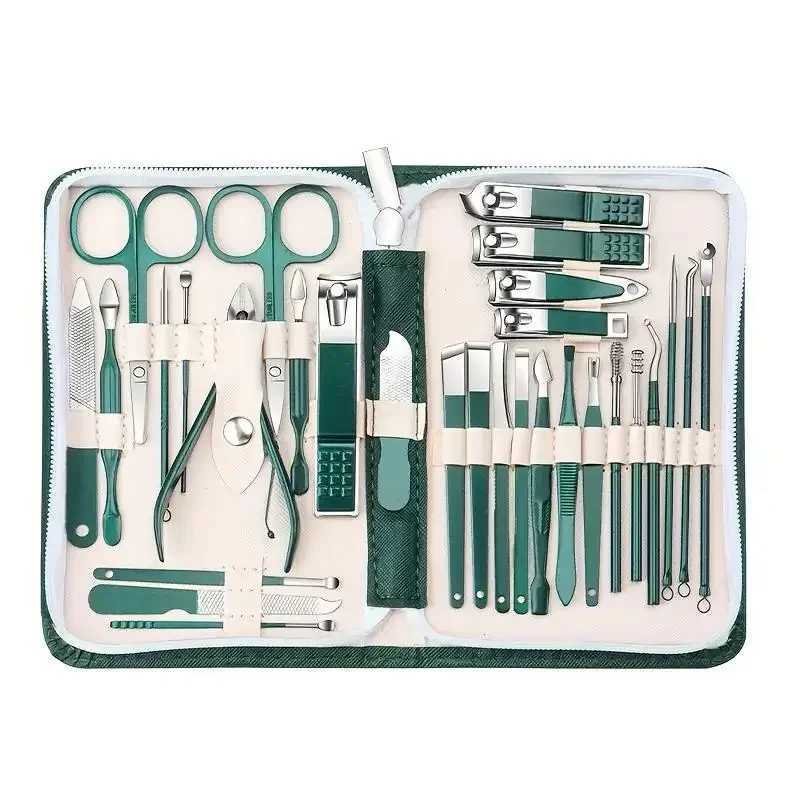 Professional Stainless Steel Nail Clipper Set Green Nail Tools Manicure Pedicure Set of 30pcs Travel Grooming KitXJ250116
