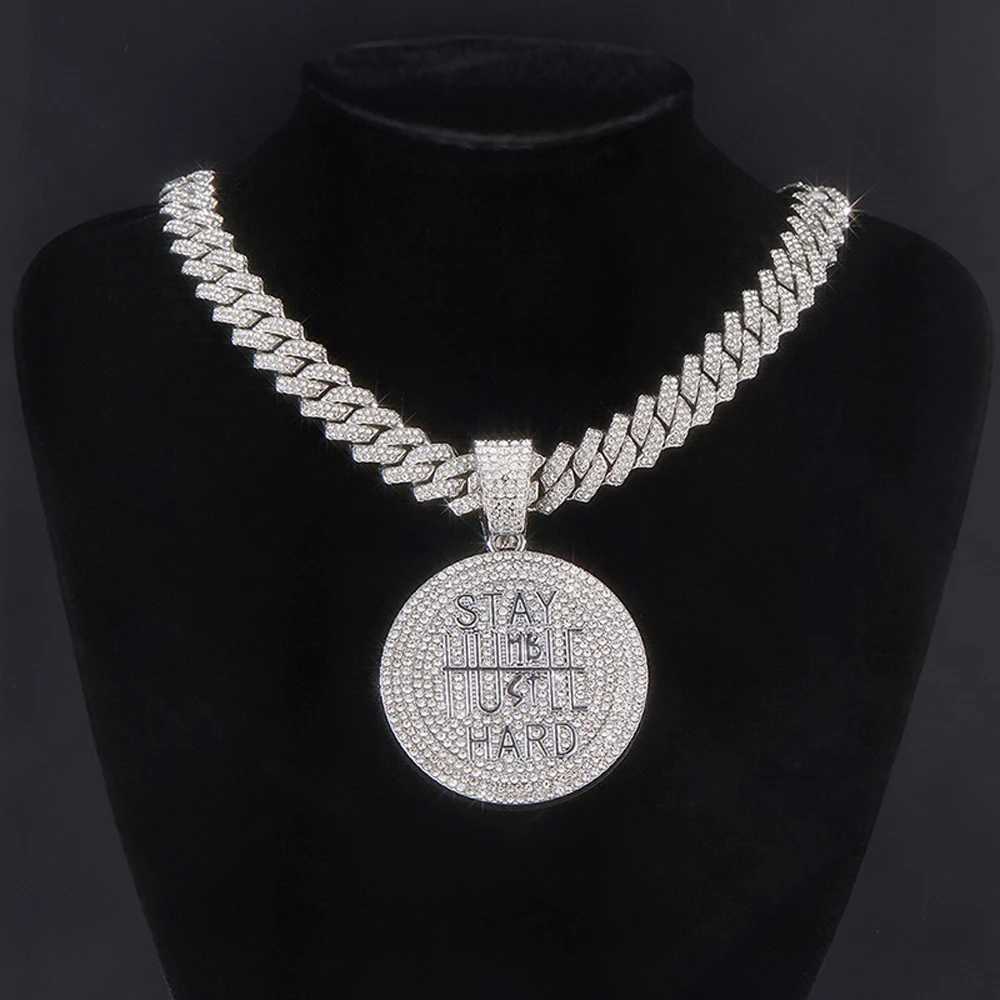 Hip Hop STAY HARD Letter Pendant Cuban Chain Necklace Punk Gold Color Iced Out Bling Necklaces Fashion Charm Men Women JewelryXJ250121