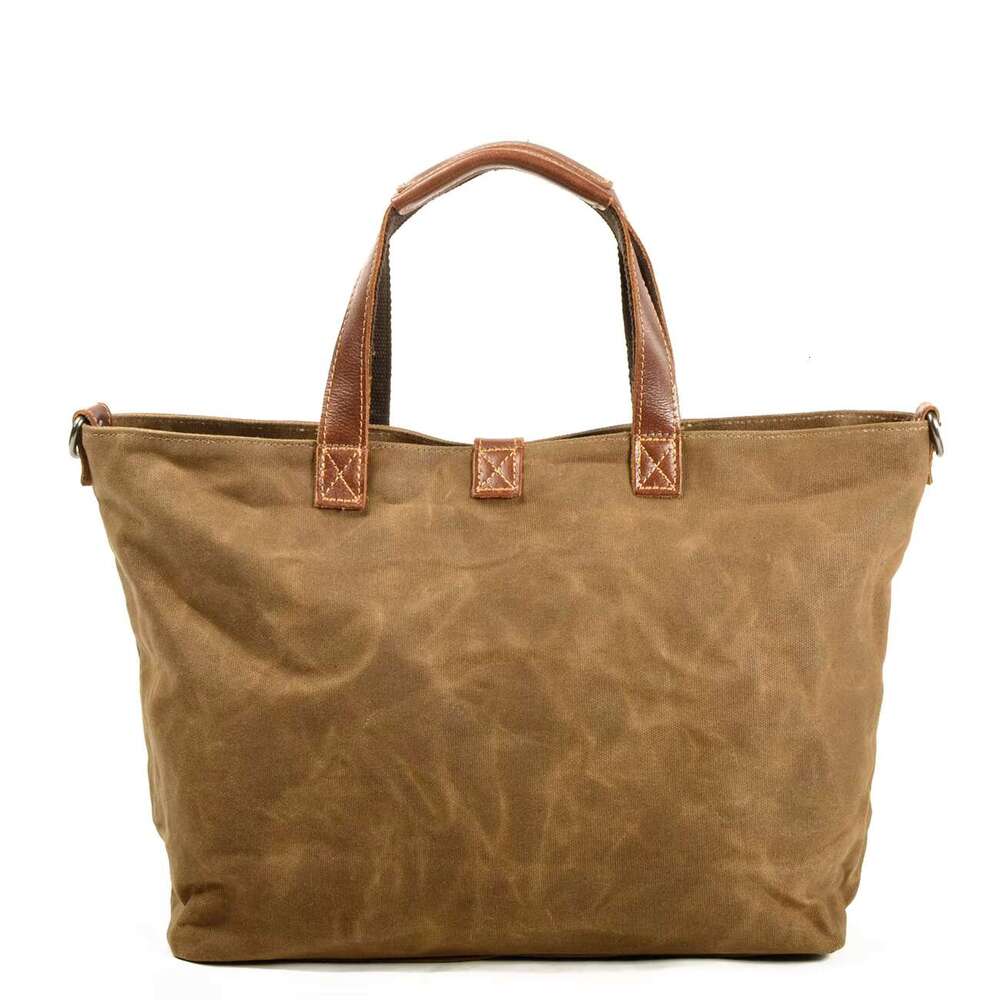Wax Canvas Women's Simple Handbag Horizontal Solid Color Retro Shoulder Messenger Men Fold Tote Bag