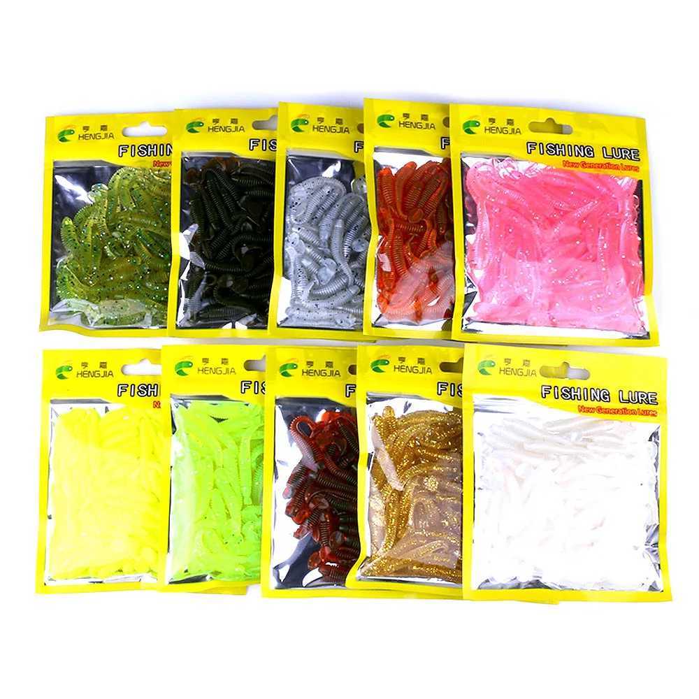 Hengjia 50pcs/Lot 4.5CM Small Soft Worm Swimbait T Tail Silicone Bait Wobbler Fishing Tackle for Carp Bass PikeXJ250122
