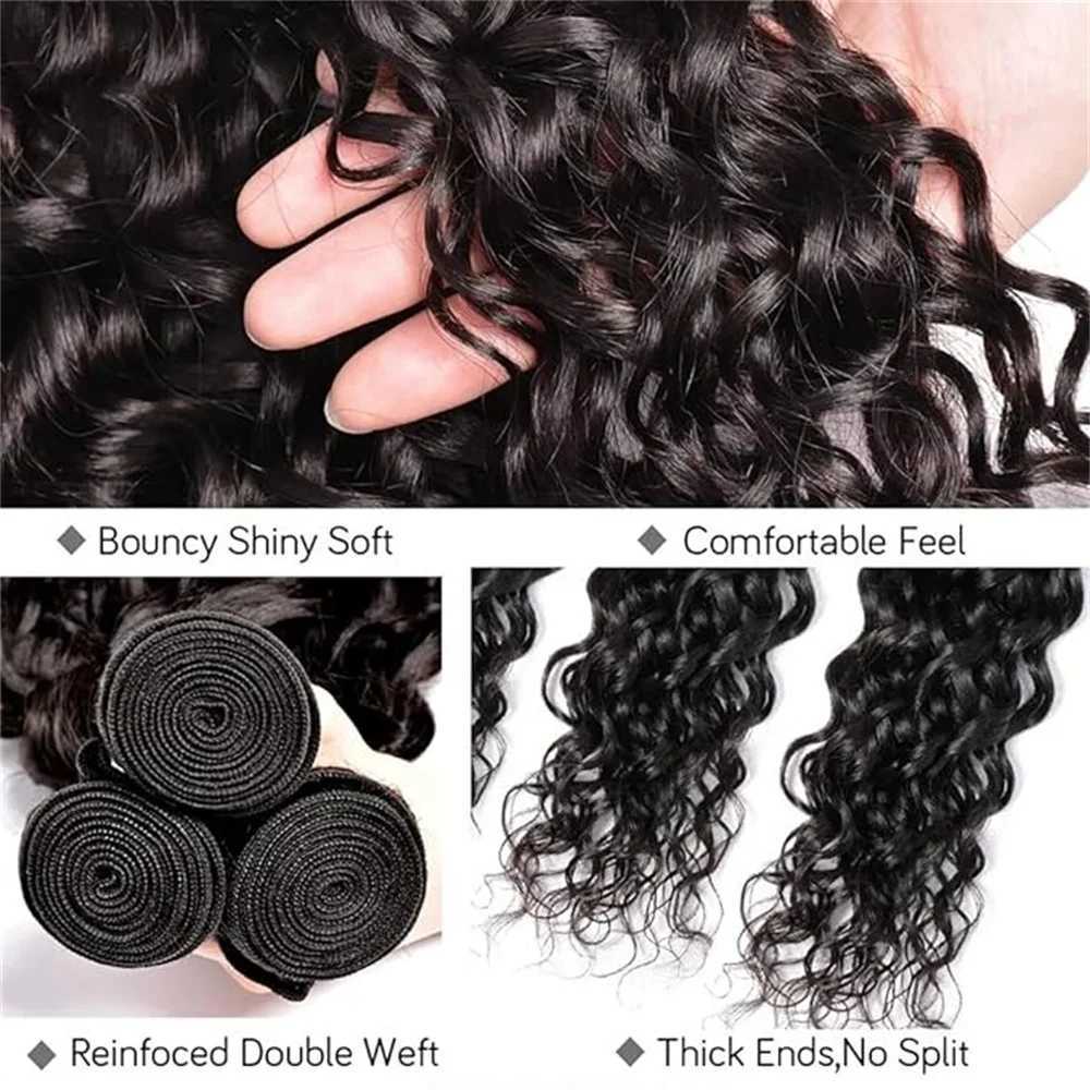 BAFU Brazilian Water Wave Human Hair Bundles With Clo 3 Bundles With 4X4 Lace Clo Natural Color For Black WomenXJ250120