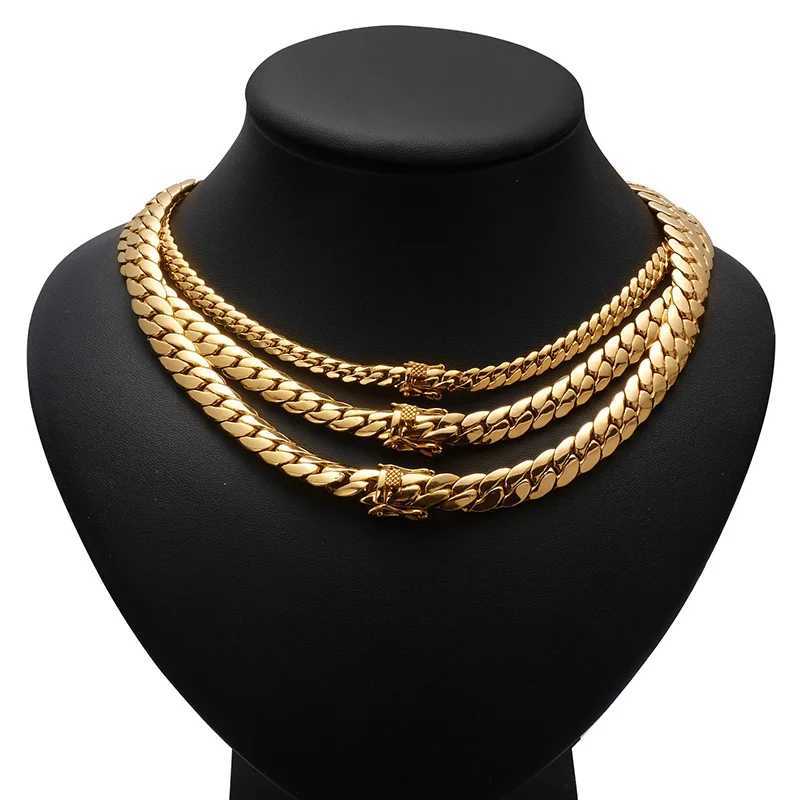 Hip Hop Bling Gold Color Cuban Link Chain Necklaces Tank Chain Mens Whip Chain Necklace Men Rapper Jewelry Drop ShippingXJ250121