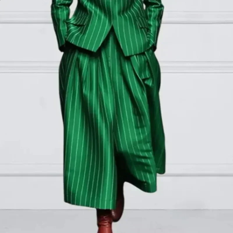 Modigirl Winter Clothes Trendy Pants Suits Set Office for Women 2024 Autumn British Striped Loose Wide Leg Womens England s 250114