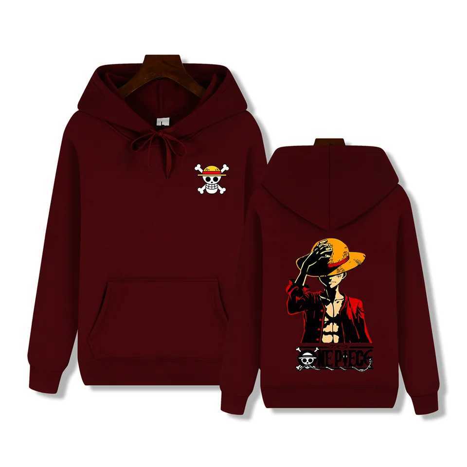 Mens high-end quality hoodie One Piece Luffy print autumn and winter thick warm basic simple jacketXJ2500118