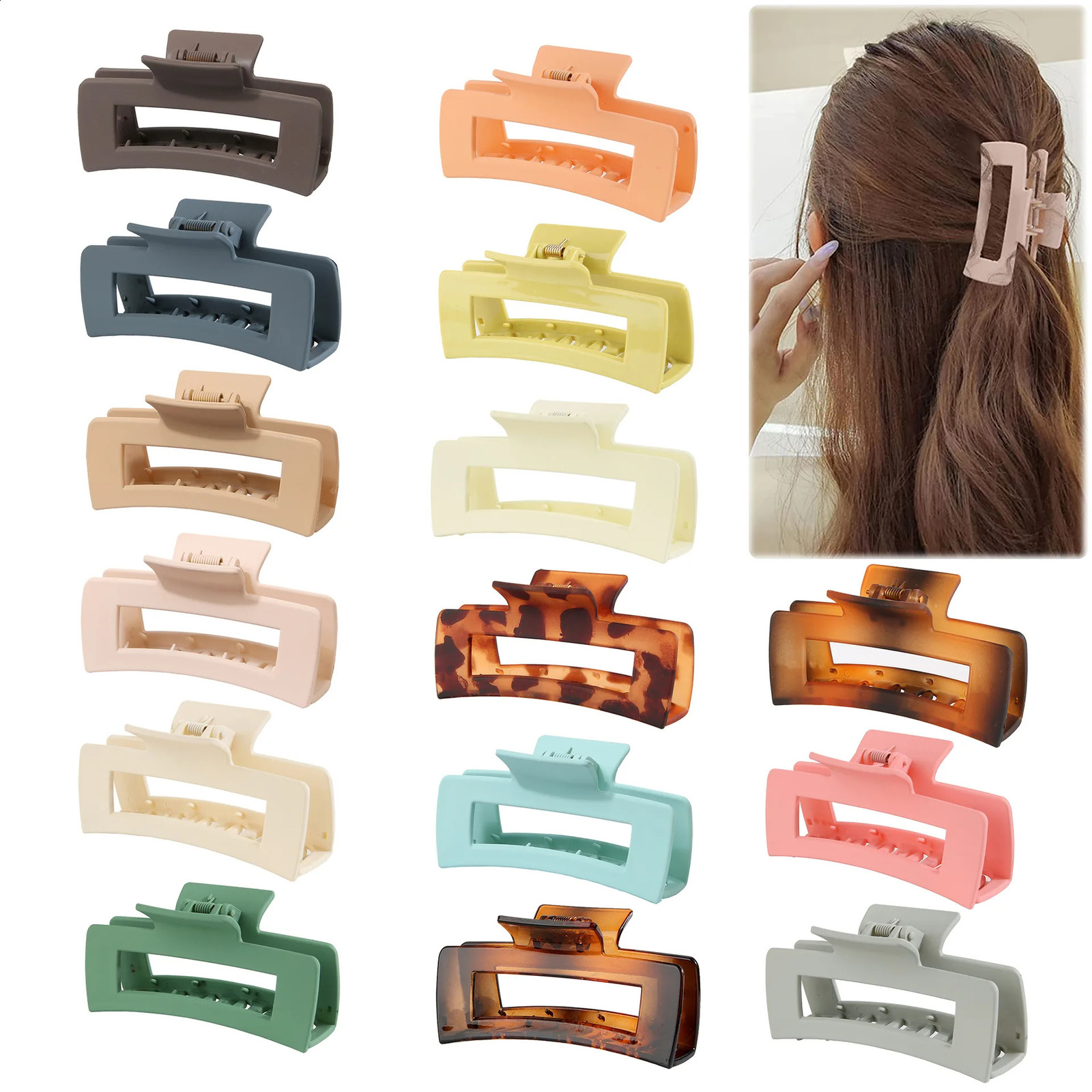 8PCS Korean Matte Hair Claws Elegant Women Acrylic Hair Clips Large Size Barrettes Crab Headwear Hairpins Girls Hair Accessories 250120