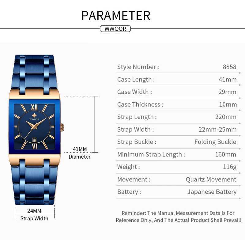 2024 WWOOR New Wen Watches Top Brand Luxury Wens Bracelet Blue Square Watch Ladies Dress Quartz Wristwatch Womens Watch X250203