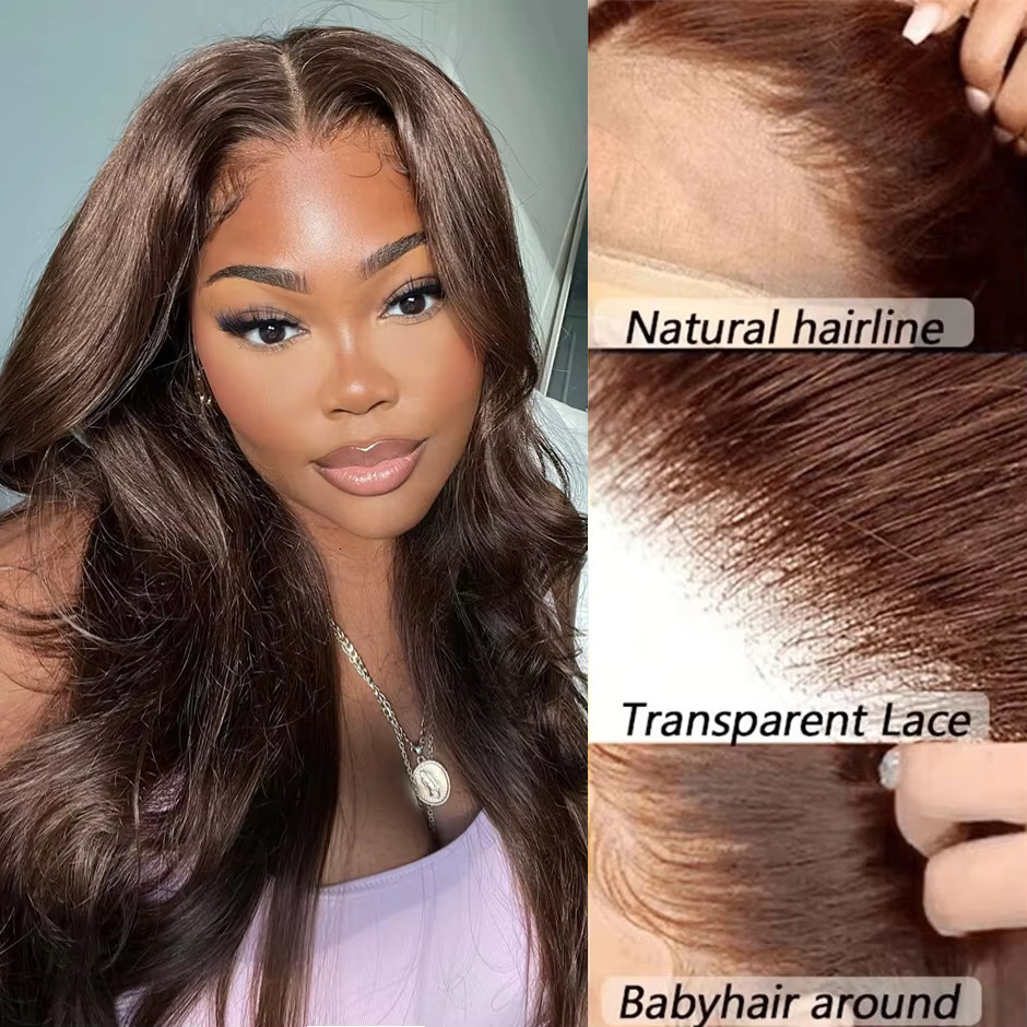 250 Density Chocolate Brown Straight Hair Wig Front 13X4 13X6 HD Lace Frontal Human Colored Wigs Preplucked For Women