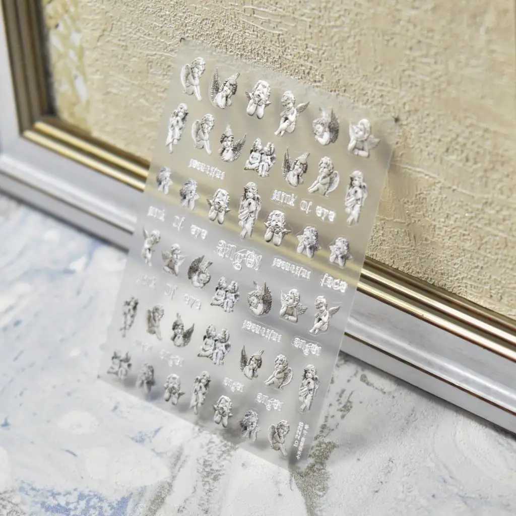 1 Sheet 5D Realistic Relief 3D Little Angel Statue Cross Wings Love Heart Adhesive Nail Art Stickers Decals Manicure OrnamentsXJ250120