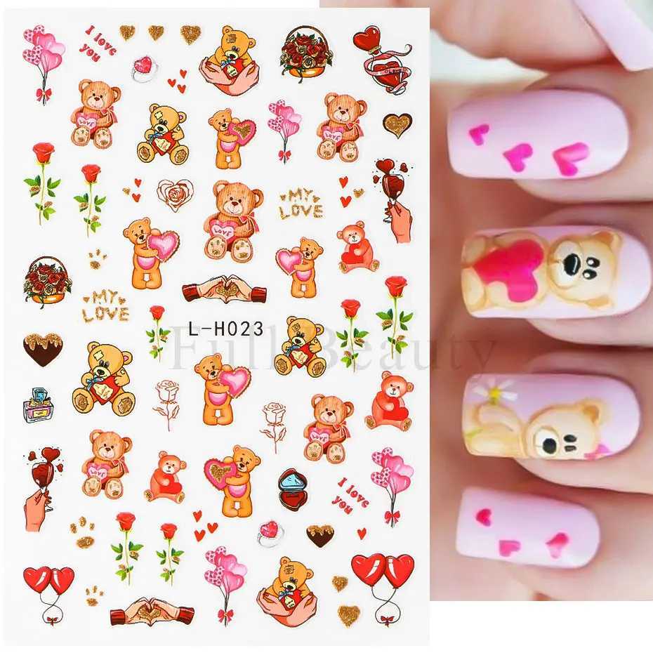 Cartoon Cat Love Nail Stickers 3D Valentine Adhesive Nail Decals Decorations Spring Leaves Birds Flowers Manicure Foils SuppliesXJ250120