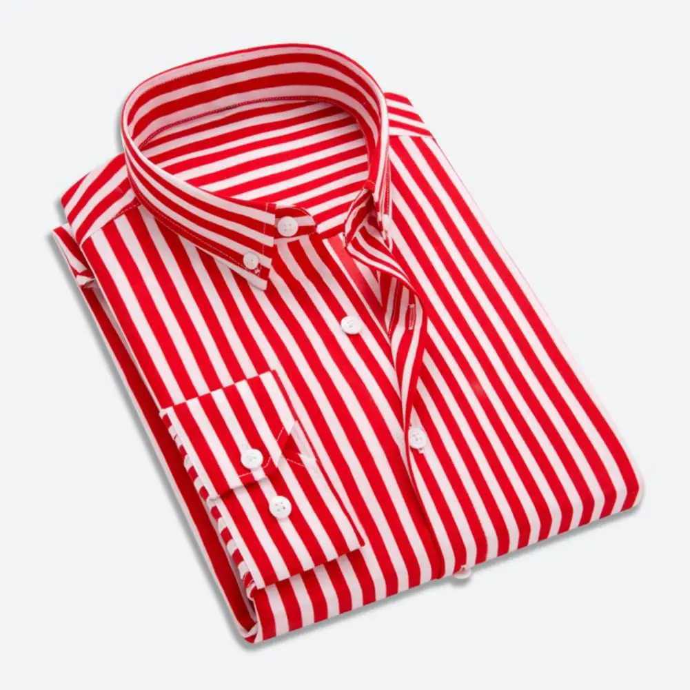 Slim Fit Striped Shirt Men Business Shirt Formal Business Style Mens Striped Cardigan with Turn-down Collar Slim Fit for MidXJ250121