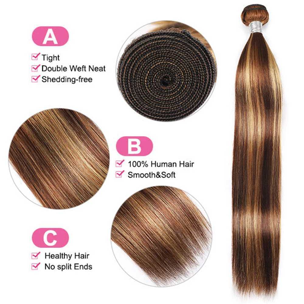 Highlight P4/27 Straight Human Hair Bundles With 13x4 HD Lace Frontal Piano Color Raw Indian Remy Hair Extention 220g/SetXJ250120