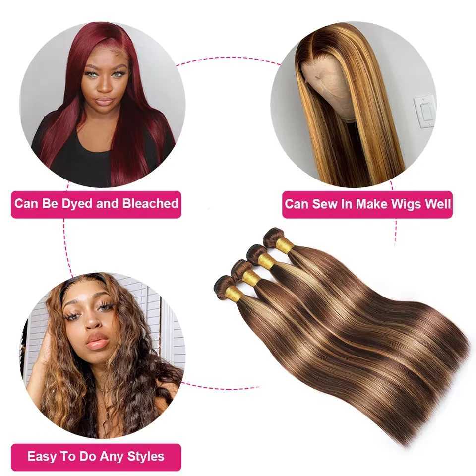 3 4 Bundle Deals P4/27 Straight Bundles 100% Human Hair 30 Inch Hightlight Colored Human Hair Bundles Remy Hair Weaves For WomenXJ250120