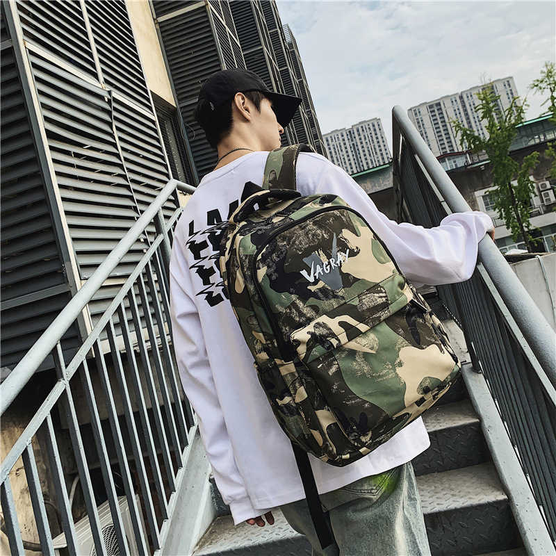 New Camouflage Backpack Trendy Cool Student Backpack Large Capacity Nylon Couple Campus Backpack