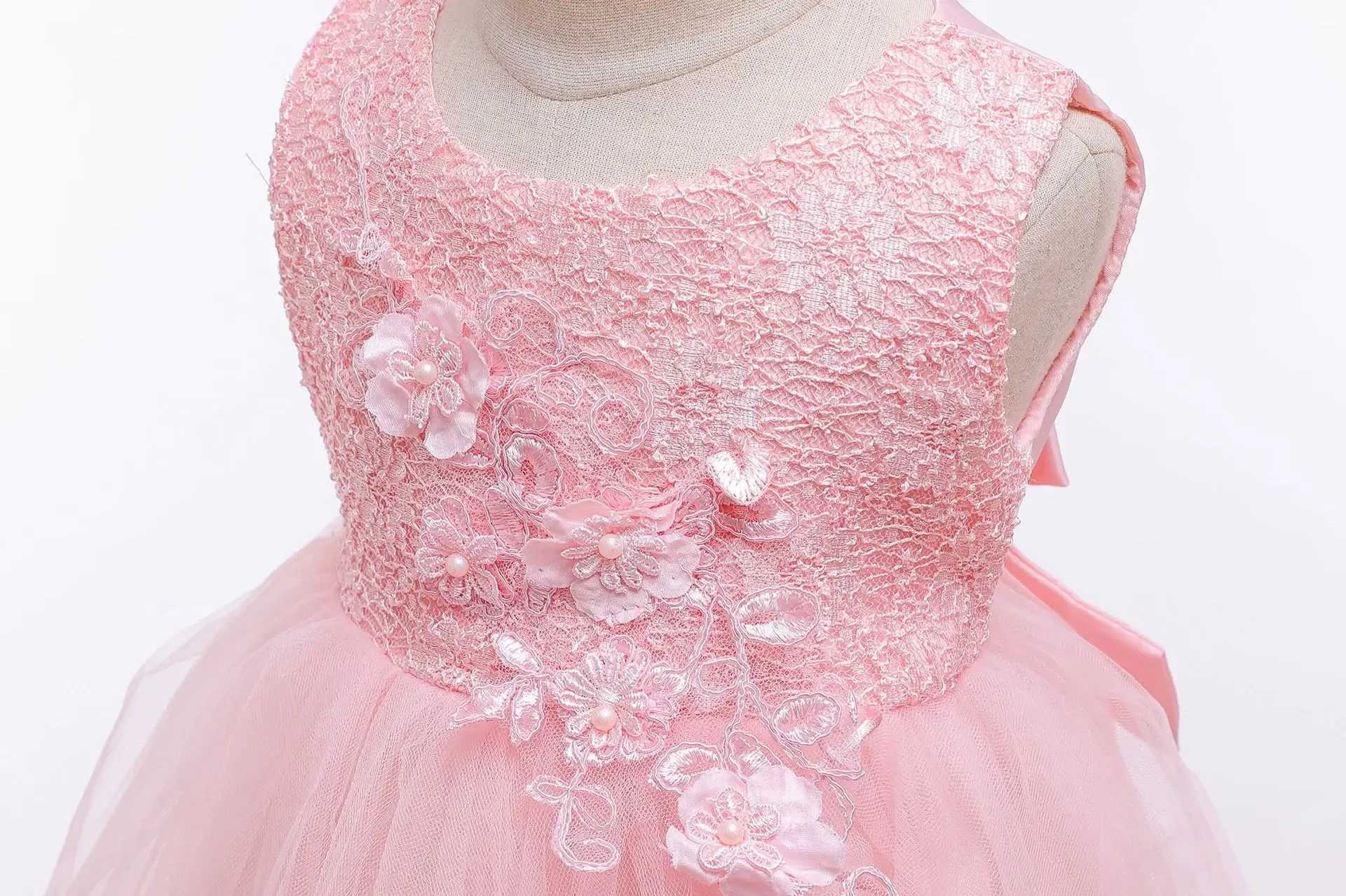 Girl Princess Dress Baby Baptism Lace Solid Long Tailing Dress 1 Year Birthday Party CarnivalBridesmaid Dresses for 0-24Months X250203