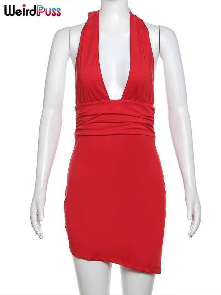 Weird Puss Sexy Cross Dress Women Hipster Sveless Backless Bandage 2024 Summer Fashion Birthday Party Ele Skinny BodyconXJ250115