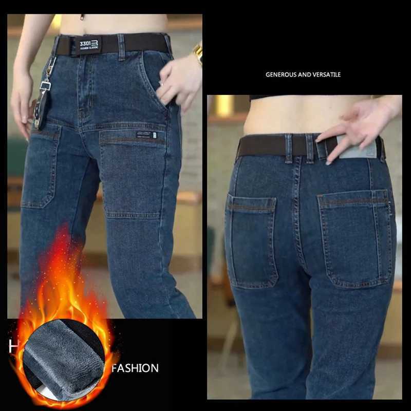 2024 New Mens Fleece Slim Jeans Stretch Skinny Multi Pocket Fashion Designer Denim Trousers Male Brand Clothes Pants Streetwear W250118