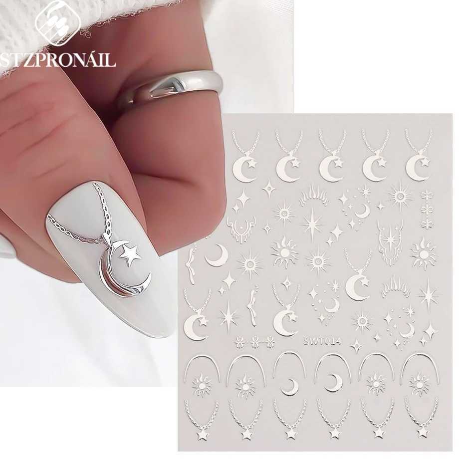 Sliver Nails Stickers Mental Sun Moon Star Lock Angel Wing Decals Nail Charms 3D Adhesive Sliders Spring Decor Accessories SLSWTXJ250120