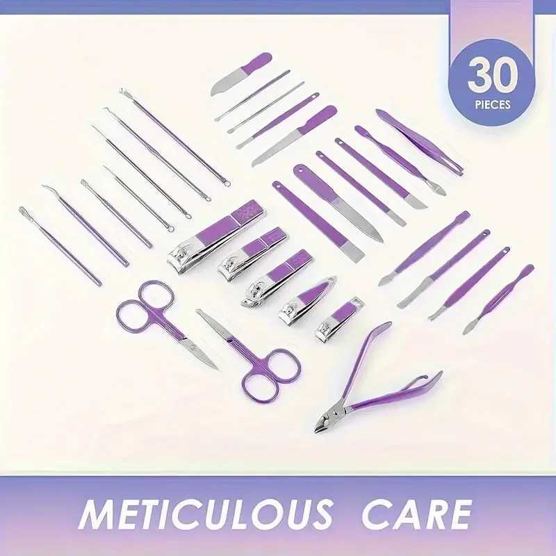 30 pieces purple professional nail set anti-splash nail clippers stainless steel nail clipping cuticle toolsXJ250116