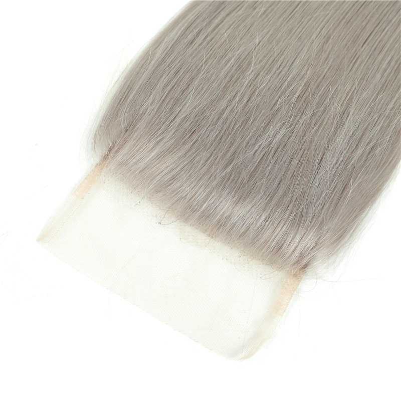 Brazilian Straight Bundle With Clo 4x4 Silver Grey Color 3 Bundles With Clo Gray Remy 100% Human Hair Bundles KEMY HAIRXJ250120