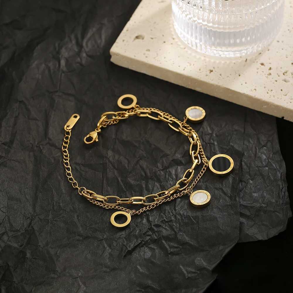Luxury Famous Brand Jewelry Gold color Stainless Steel Roman numerals Bracelets Bangles Female Charm Bracelet For Women W250121