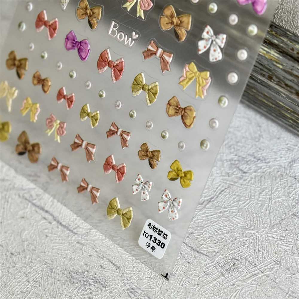 1pcs 5D Relief Red Strawberry Ribbon Heart Nail Art Stickers Japanese Brown Bow Nail Decorations Fashion Decals DIY AccessoriesXJ250120