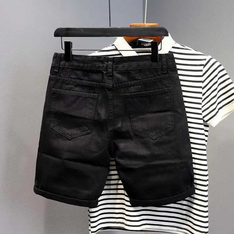 Fashion Korean Style Clothes Summer Short Pants Slim Fit Denim Jeans Shorts for Men with Striped Design Boyfriend Shorts Jeans X250203