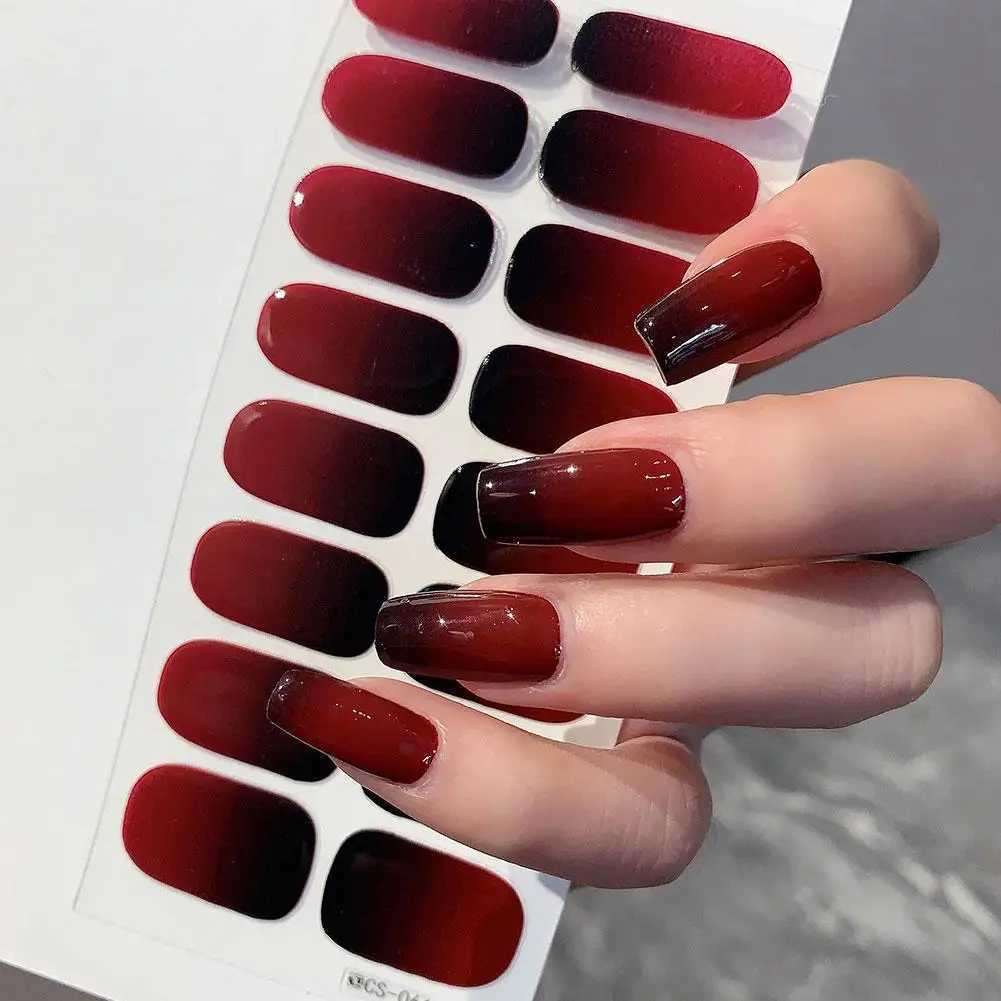 17Colors Hot Semi-cured Gel Nail Stickers Solid Color Nail Semi-baked Paste Decals UV Lamp Need Tips Full Nail for Women hotW250120