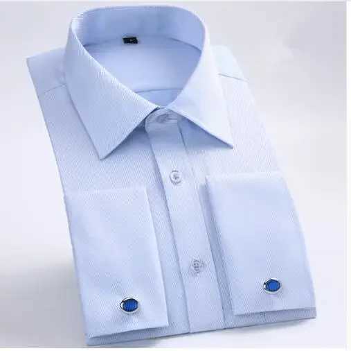 M~6XL Mens Classic French Cuffs Social Dress Shirt Formal Business Standard-fit Long Sleeve Wedding White Cufflinks Men ShirtsXJ250121