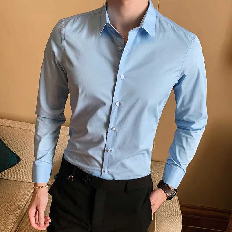Men White Shirt Spring Autumn Solid Color Business Lapel Long-sleeved Formal Shirt Male Plus Size 7XL 8XL Black Light Blue NavyXJ250121