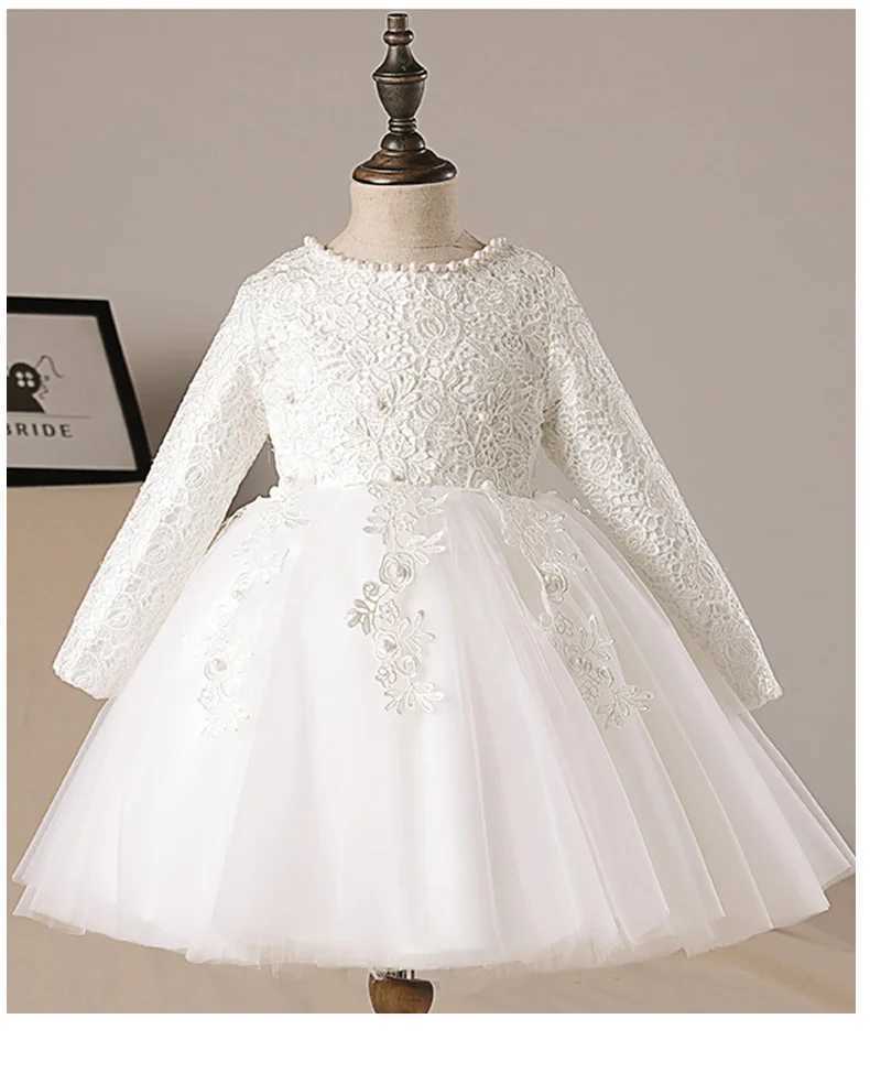White Lace 1 Year Birthday Toddler Girl Baptism Dress Christmas Costumes Newborn Baby Princess Long Sleeve Christening Gown X250203