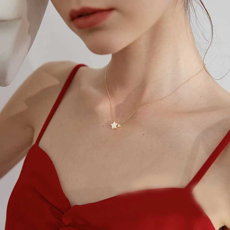 Birtay Gift 925 Sterling Silver Cute Shiny Star Collar Pendant Flashing Diamond Necklace Woman Charm Jewelry Wedding Party GifXJ250114