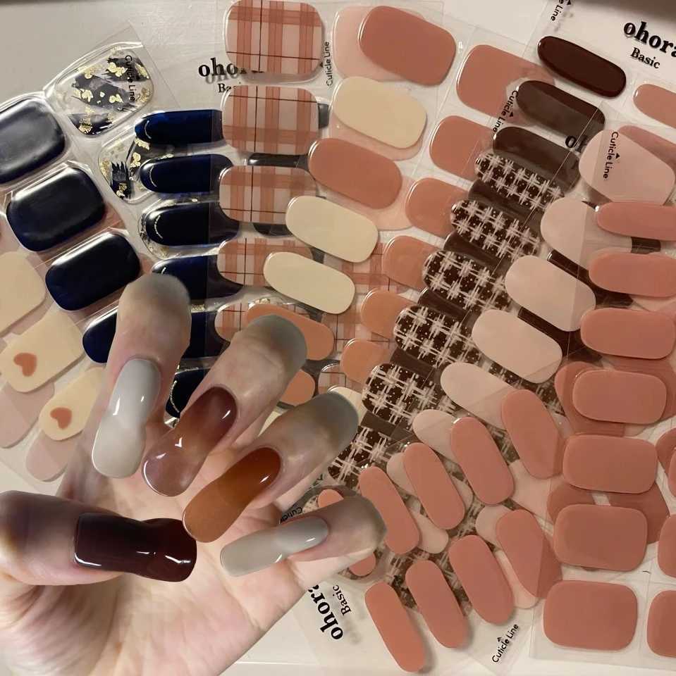UV Semi-Cured Gel Nail Wraps Stickers Strips French Long Lasting Full Cover LED Gel Semi Cured Nail Sliders For Nail Extension XJ250120