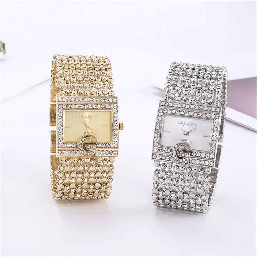 Simple Square Gold Watches Wen Fashion Casual Alloy bracelet Ladies Wristwatches 2024 G Diamond Sc Dial Fem Quartz Clock X250203