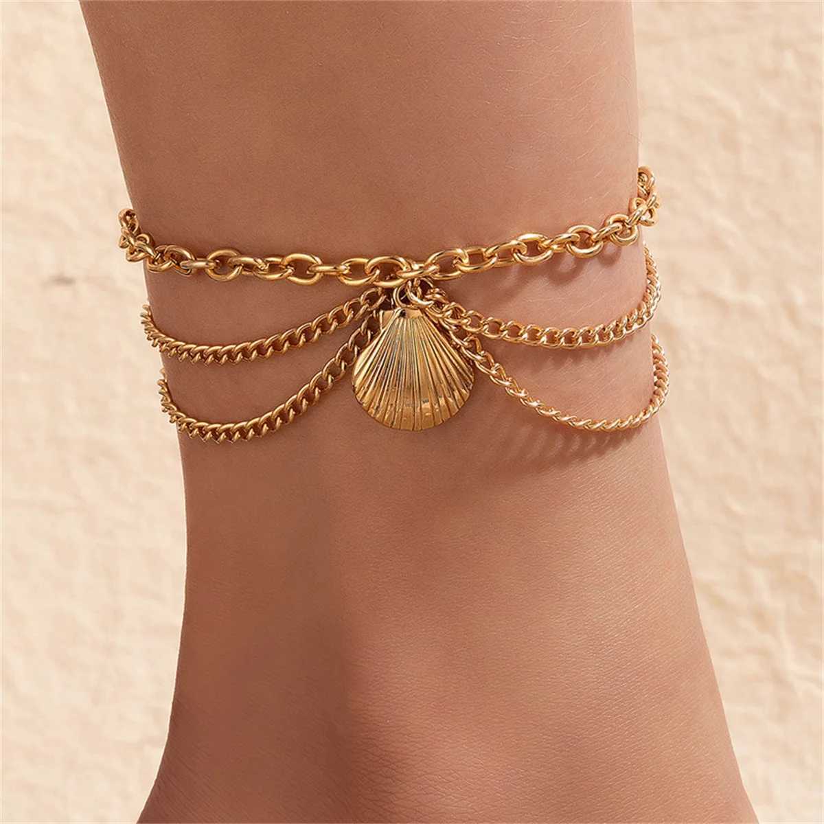 Bohemian Gold Color Tassel Chain Snake Anklets For Women Hollow Heart Starfish Shell Leg Ankle Bracelet Foot Chain JewelryXJ250121