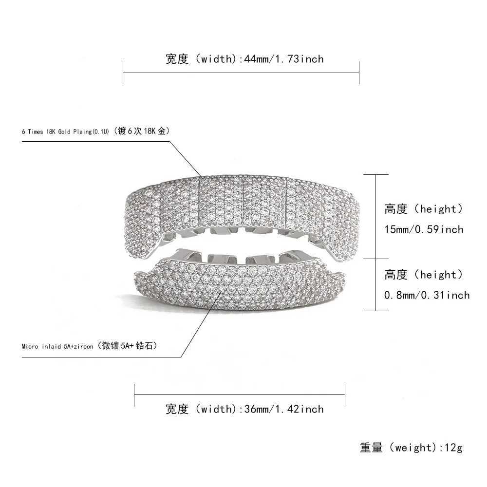 RACHELZ Geometric Rectangle Full CZ Stone Teeth Grillz Caps Gold Silver Color Zircon Tooth Grills For Women Men JewelryXJ250114