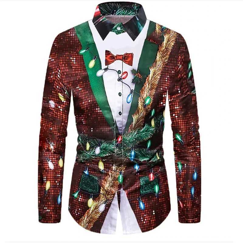 2024 Shirt Fashion Mens Shirt Ice and Snow Print Christmas Button Up Shirt Long Sleeved Daily Street Vacation Mens TopXJ250121