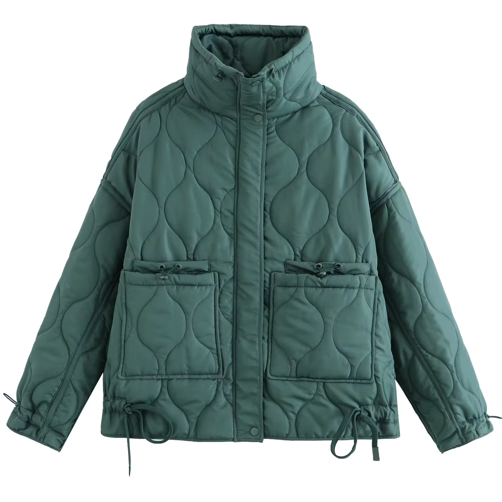 TRAF Women 2024 Autumn And Winter New Fashion Multicolor Short Cotton-Padded Jacket Chic Collar Zipper Coat Outerwear Mujer