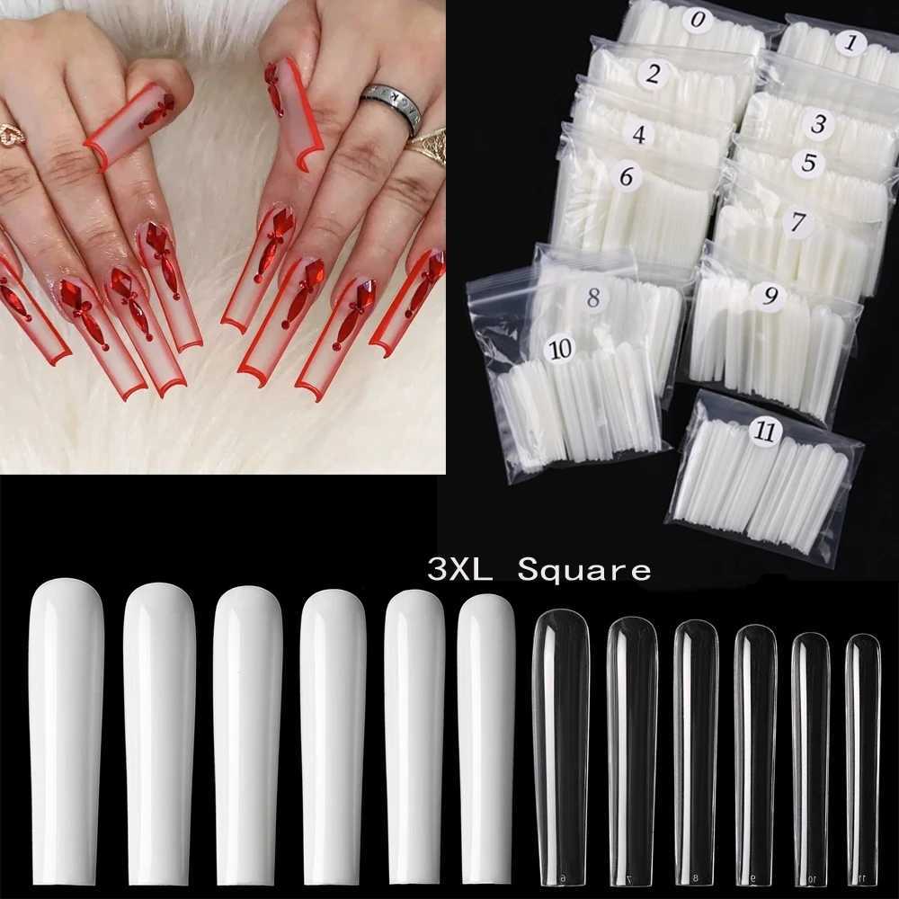 120pcs 3XL ultra long conical square full cover fake nail tip transparent pressing nail tip fake artificial tip salon manipulation toolW250120