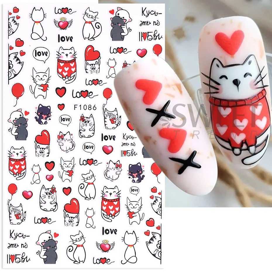 3D Cartoon Valentines Nail Stickers Red Love Heart Cute Cat Bear Panda Sexy Women Lips Letter DIY Romantic Manicure DecorationXJ250120
