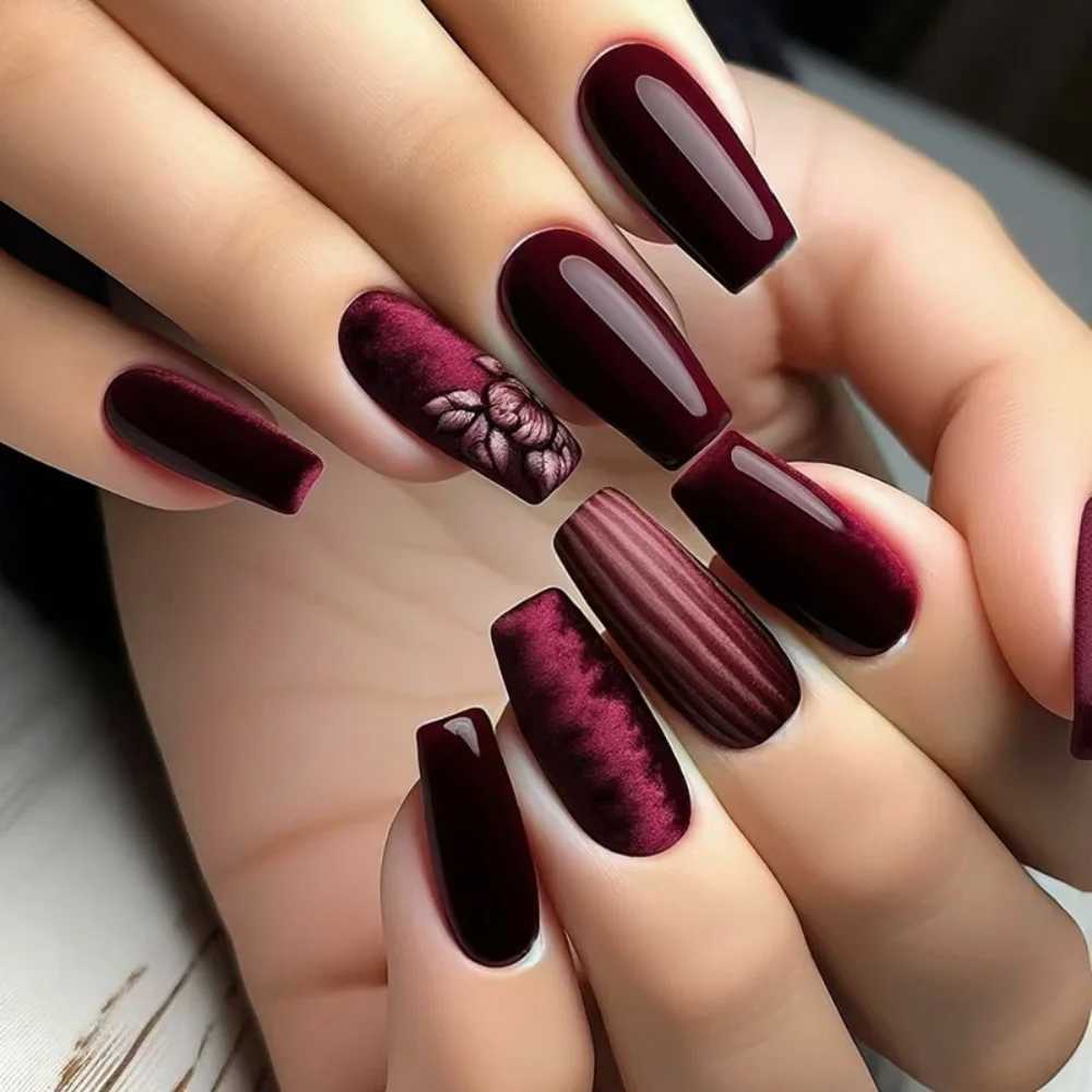 24 pieces of medium to long ballet complete set of nails square head purple gradient pressed fake nails artistic sparkling stars simple design fake na