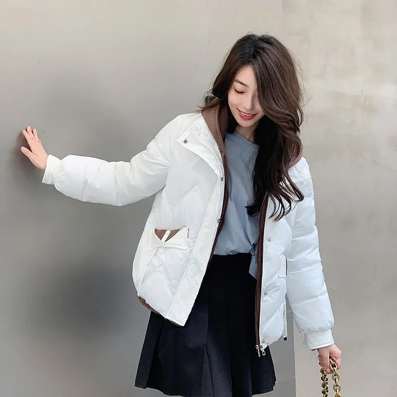 2025 New Winter Fashion Parkas Fake Two Items Short Coats Women's Down Cotton Jacket Thick Hooded Tops Female Casual Outwear