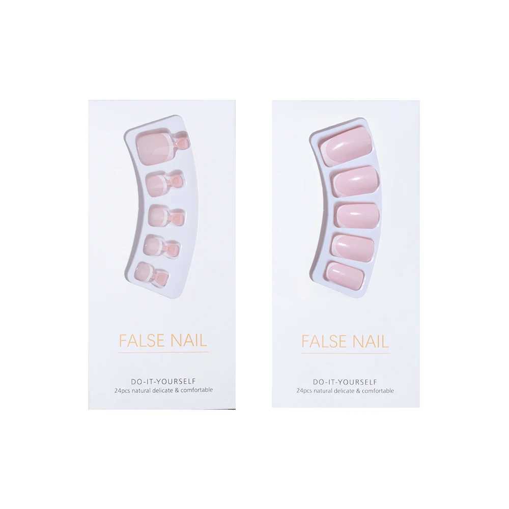 2box (48pcs) short false nails white French square nails a set of hands and feetsimple designall cover press-on nails reusableW250120