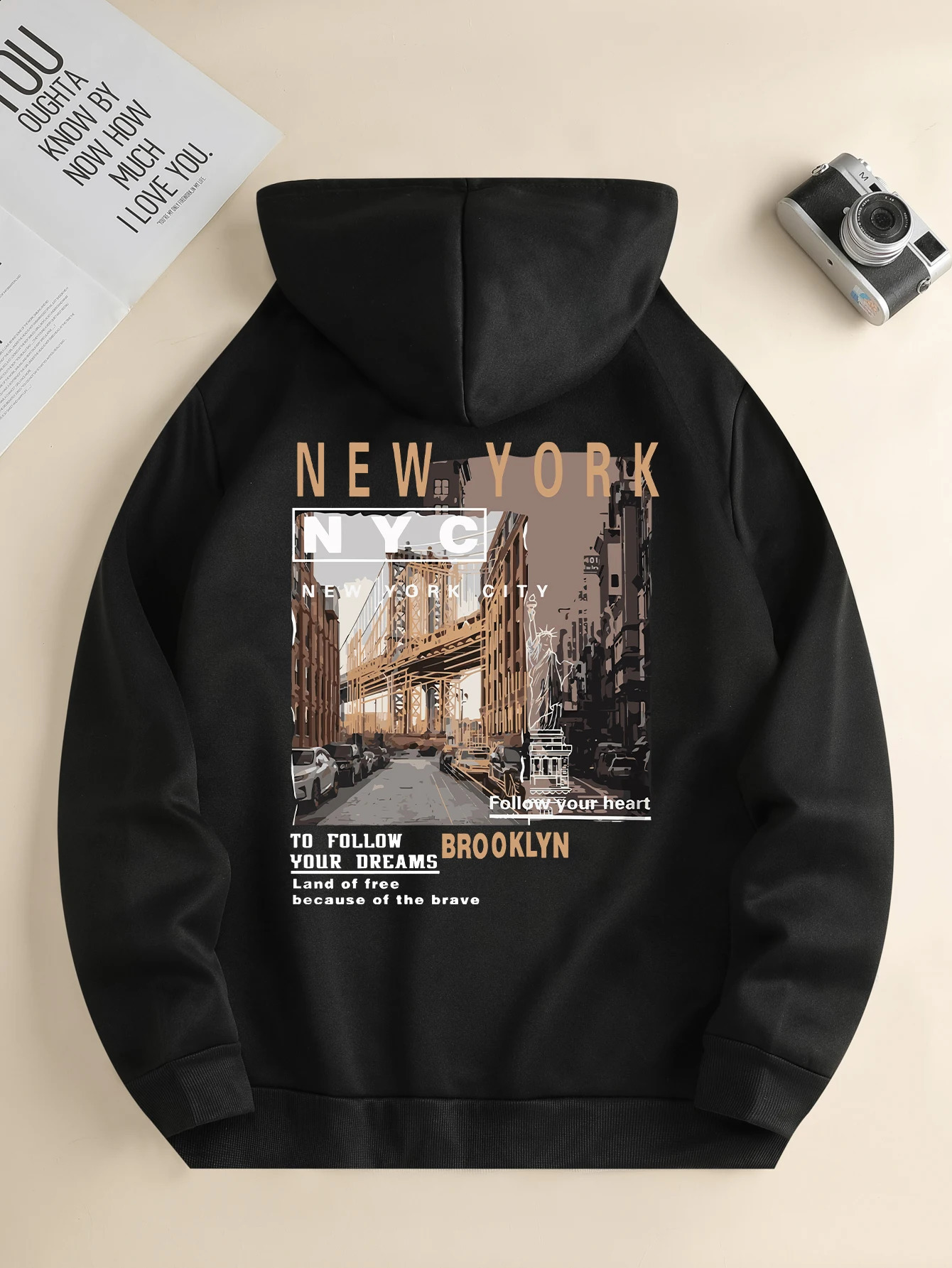 Mens fashion hoodie Casual Daily Drawstring Hooded Sweatshirt Street View Print front kangaroo pocket mens jacket 250109Z