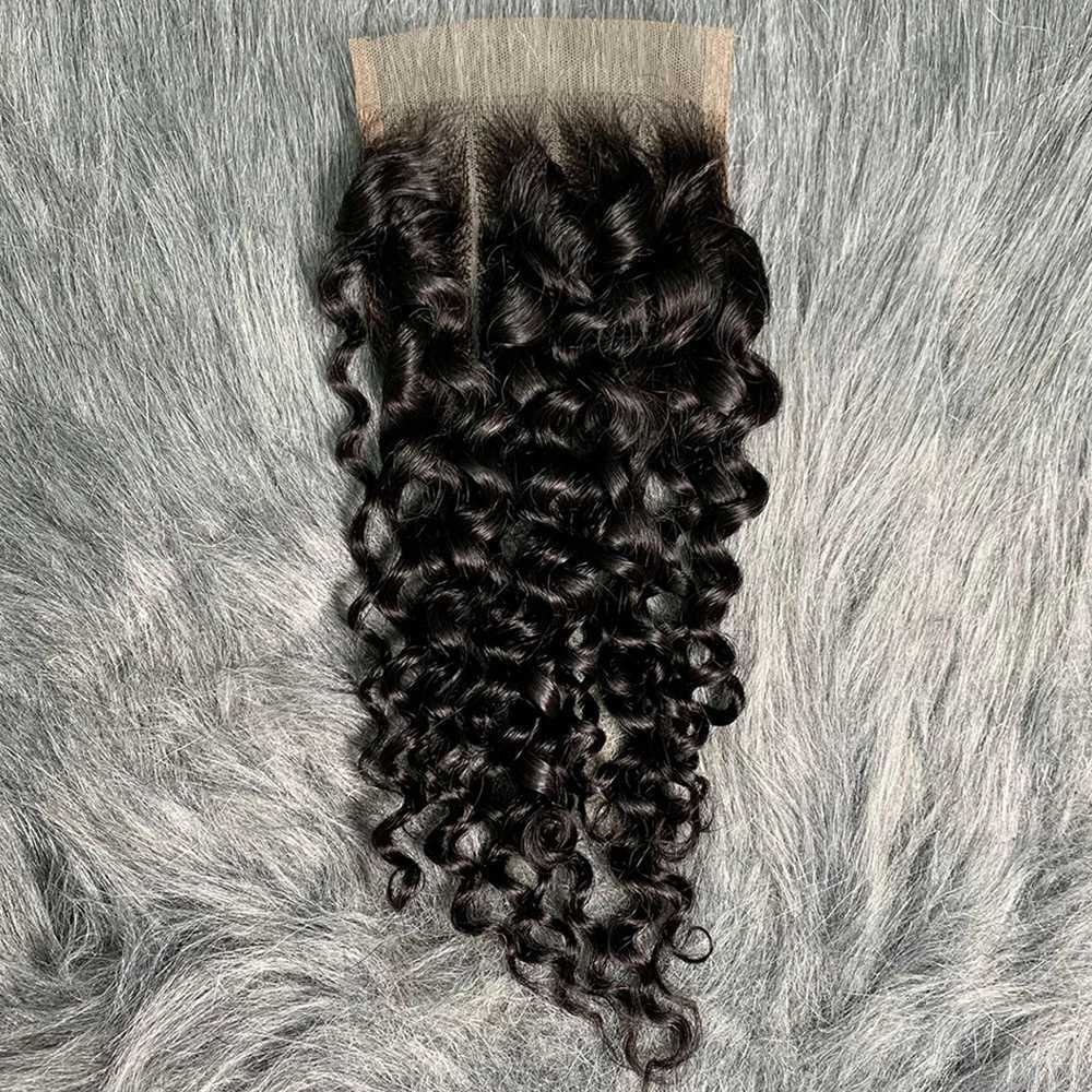 Transparent Lace Clo 4x4 Mongolian Curl Human Hair Clo Only Pre Plucked Baby Hair Curly 16 Inch 4x4 Lace Front CloXJ250120