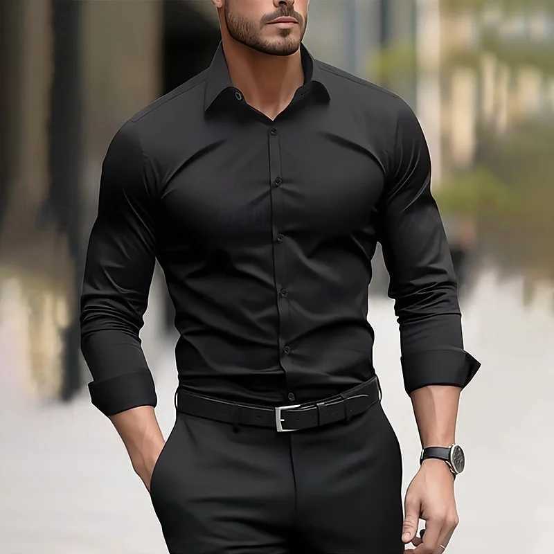 Mens formal shirt solid color wedding outdoor black red navy blue dark green long sleeve lapel summer spring clothing XS-6XLXJ250121