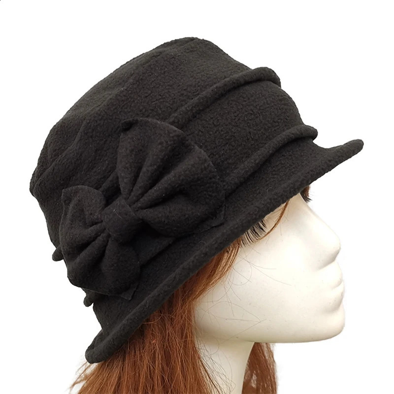 Womens Bell Beret Hat French Vintage Floral Fleece Cloche Classic Winter 1920s Bucket 250118