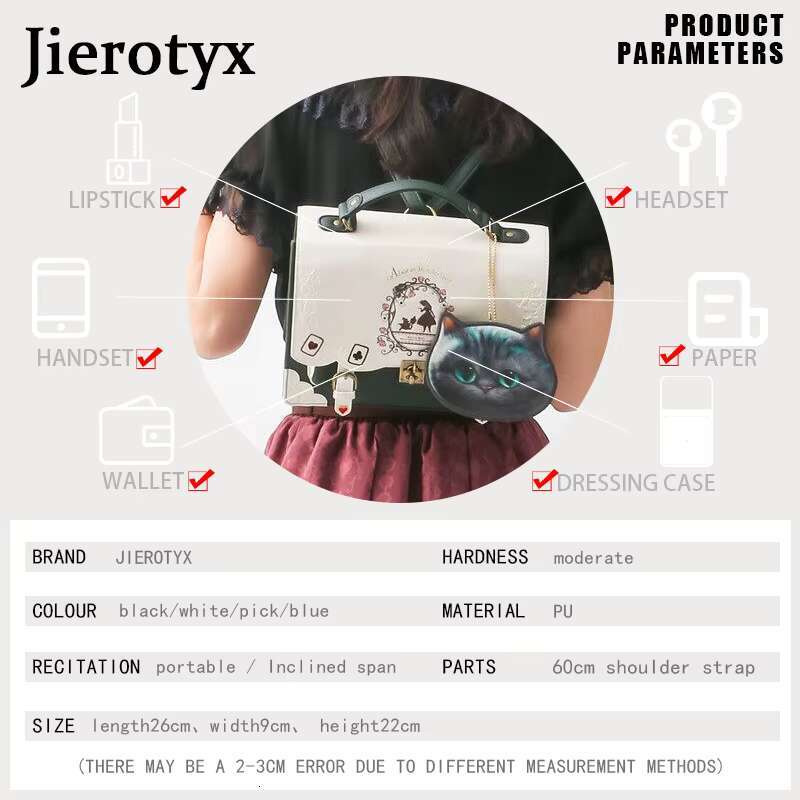 JIEROTYX Girl Alice In Wonderland School Backpack Women Handbags Bag Black Gothic Punk Style Hot Sale